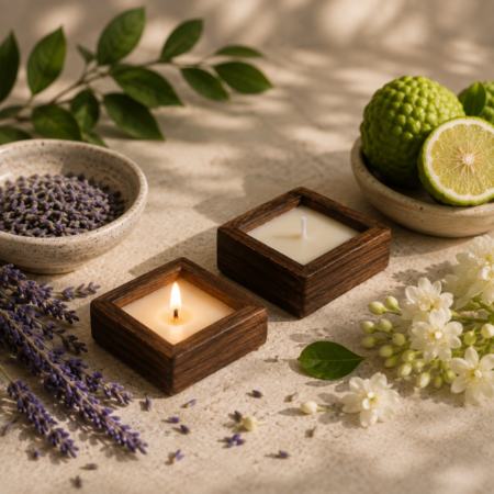 Mini Wooden Candle (Square) - 30 Gm