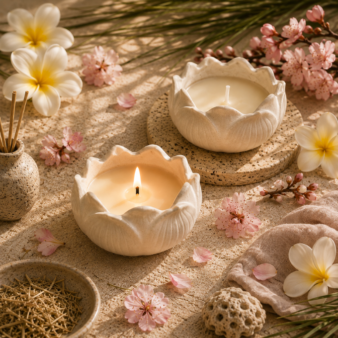 Concrete Lotus Candle - 35 Gm