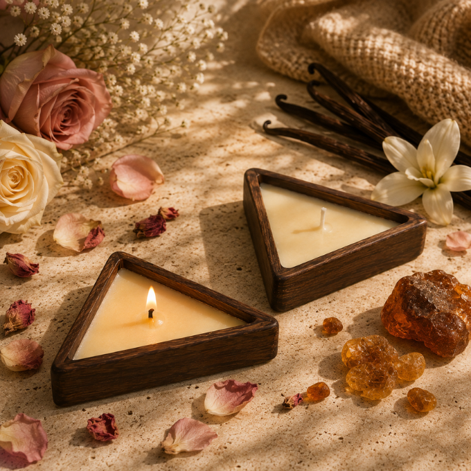 Mini Wooden Candle (Triangle) - 60 Gm
